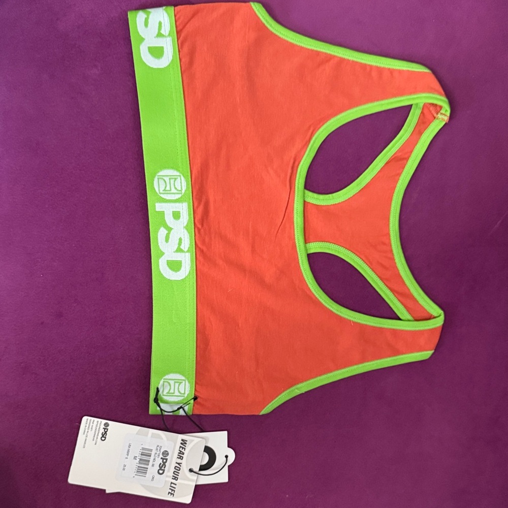 PSD Women's Bold Orange and Green Bikini Top